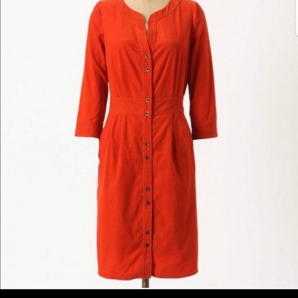 Maeve corduroy button-down orange Dress